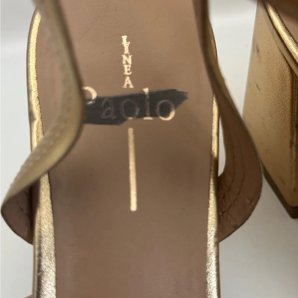 Linea Paolo Size 7 Eden Block Heel Ankle Wrap Sandals Rose Quartz Metallic Nappa